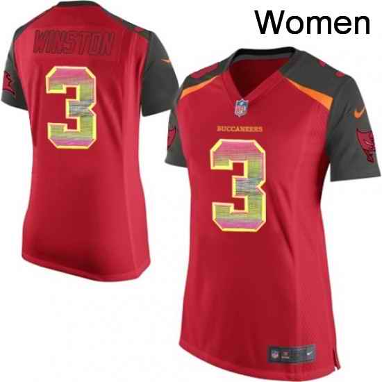 Womens Nike Tampa Bay Buccaneers 3 Jameis Winston Limited Red Strobe NFL Jersey